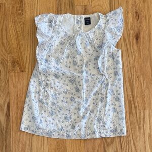 Baby GAP White and Light Blue Floral Flutter Sleeve Top